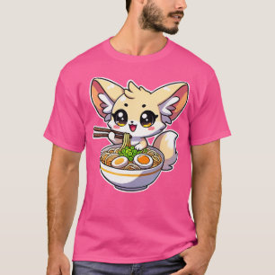 Fennec Fox Eten Ramen Japanse Anime Kawaii Meisje T-shirt