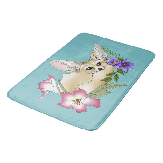 Fennec Fox Flowers Schattige Badmat (Gekanteld)