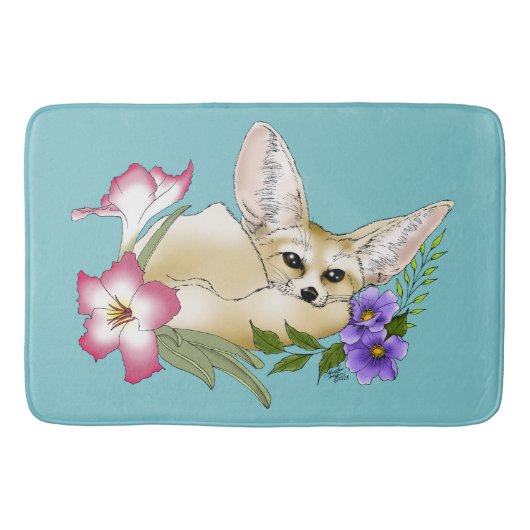 Fennec Fox Flowers Schattige Badmat (Voorkant)