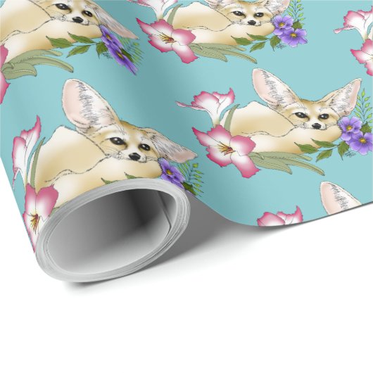 Fennec Fox Flowers Schattige Cadeaupapier (Rol Hoek)