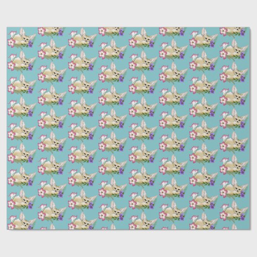 Fennec Fox Flowers Schattige Cadeaupapier (Vlak)
