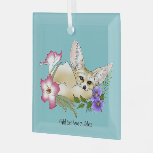 Fennec Fox Flowers Schattige Glas Ornament (Voorkant links)