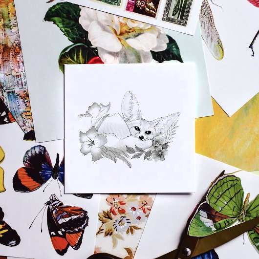 Fennec Fox Flowers Schattige Rubberstempel