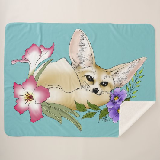 Fennec Fox Flowers Schattige Sherpa Deken (Voorkant (horizontaal))