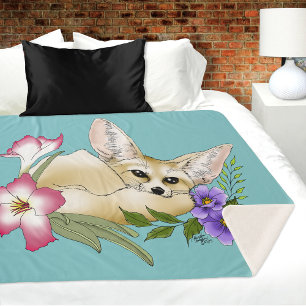 Fennec Fox Flowers Schattige Sherpa Deken