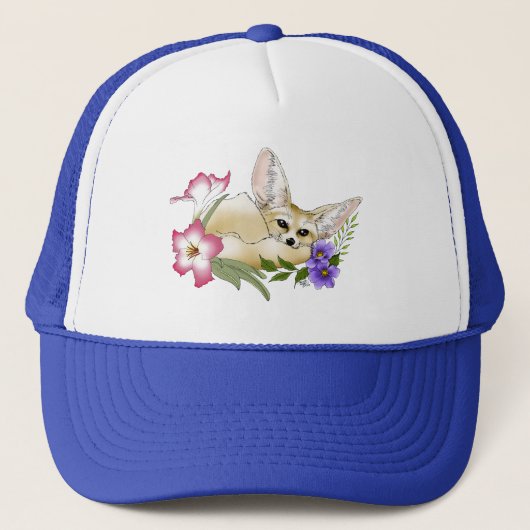 Fennec Fox Flowers Schattige Trucker Pet (Voorkant)