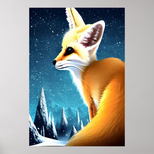 Fennec fox in de sneeuwberg | AI Art Poster (Voorkant)