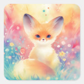 Fennec Fox in een dromerig wildbloemenveld Vierkante Sticker (Voorkant)