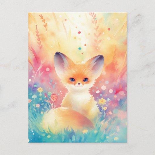 Fennec Fox in Sun Drenched Wildflower Meadow Briefkaart (Voorkant)