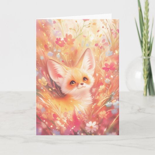 Fennec Fox Omgeven Door Sunset Blossoms Kaart (Voorkant)