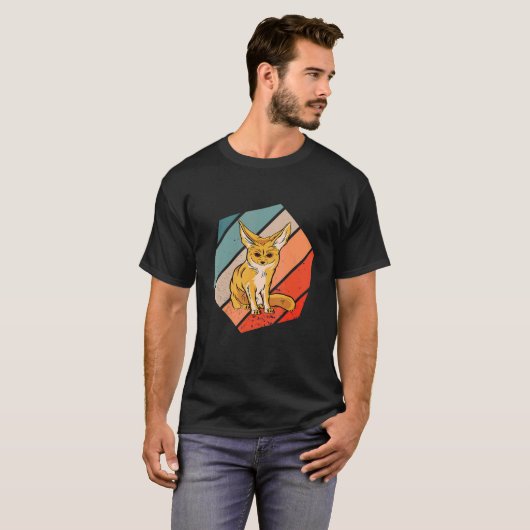 Fennec Fox  Retro Hexagon Woestijn Fennec Fox T-shirt (Voorkant volledig)