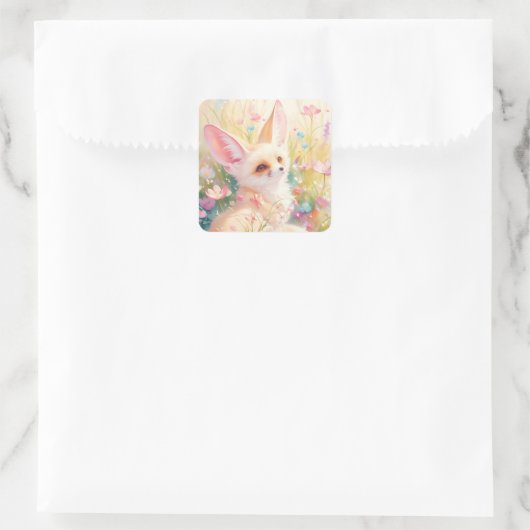 Fennec Fox rust in een bloeiende weide Vierkante Sticker (Tas)