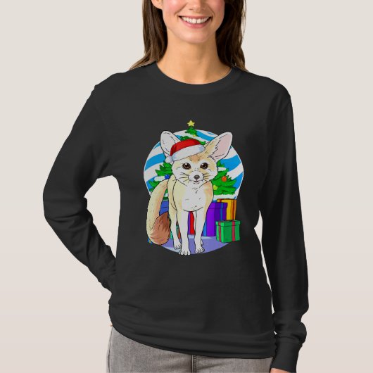 Fennec Fox Santa Hat-kerstboomdecor T-shirt (Voorkant)