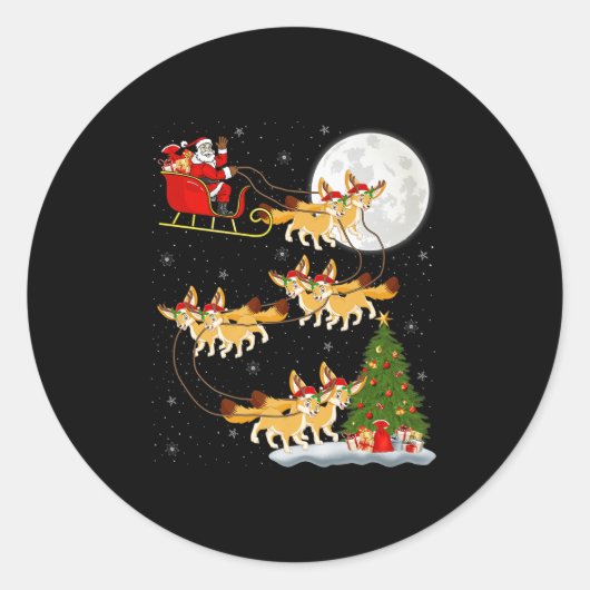 Fennec Fox Santa Sleigh Flying Funny Magical Chris Ronde Sticker (Voorkant)