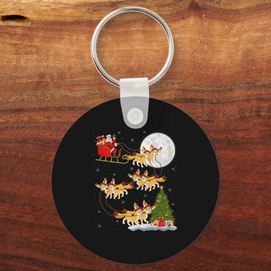 Fennec Fox Santa Sleigh Flying Funny Magical Chris Sleutelhanger (Voorkant)