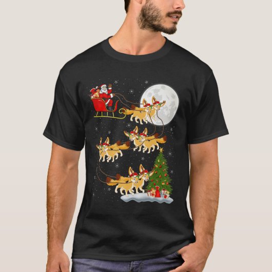 Fennec Fox Santa Sleigh Flying Funny Magical Chris T-shirt (Voorkant)