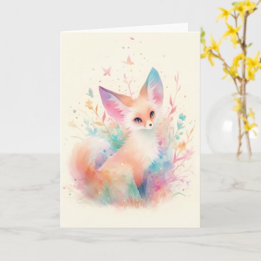 Fennec vos tussen pastelbloesems kaart (Gele Bloem)