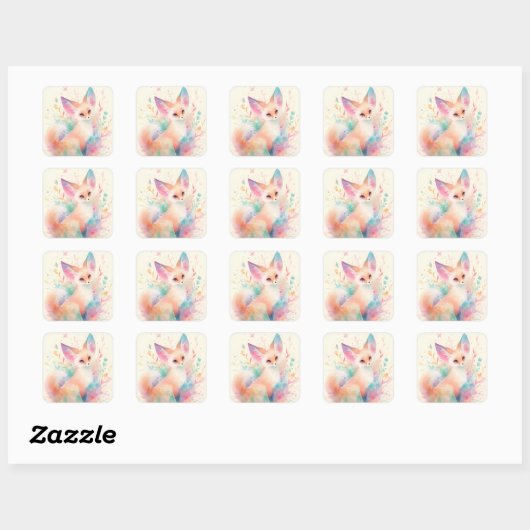 Fennec vos tussen pastelbloesems vierkante sticker (Vel)