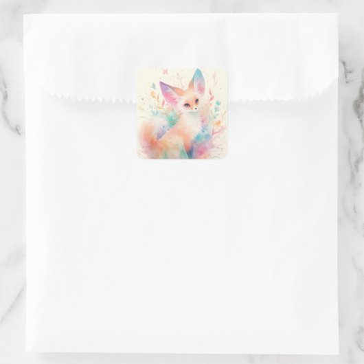 Fennec vos tussen pastelbloesems vierkante sticker (Tas)