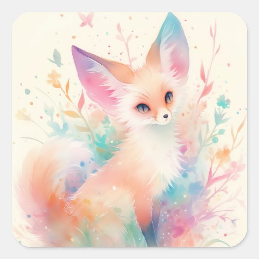 Fennec vos tussen pastelbloesems vierkante sticker (Voorkant)