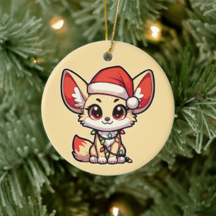 Fennec Vrolijk Kerstfeest Winter Dieren Schattige Keramisch Ornament