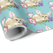 Fennek Vos Roze Paarse Bloemen Mooie Blauwe Boitan Cadeaupapier (Rol Hoek)