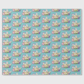 Fennek Vos Roze Paarse Bloemen Mooie Blauwe Boitan Cadeaupapier (Vlak)