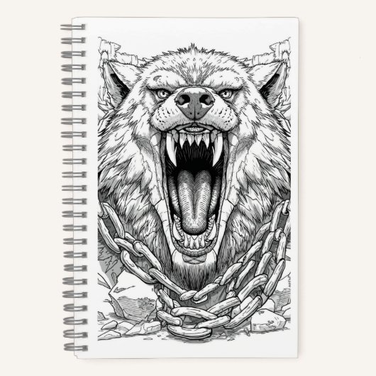 Fenrir Bound Wolf Norse Mythology Sketch Art Noteb Notitieboek (Voorkant)