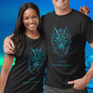 Fenrir Fenris nordic Wolf face blue T-shirt