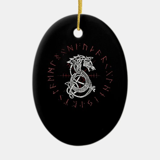 Fenrir Wolf van Odin Keltic Norse rijdt in verdruk Keramisch Ornament (Voorkant)