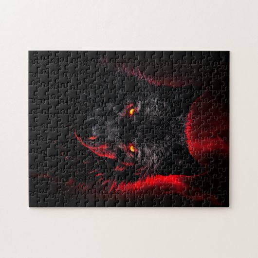 Fenrir - Zwarte wolf met rode ogen Legpuzzel (Horizontaal)