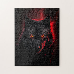 Fenrir - Zwarte wolf met rode ogen Legpuzzel