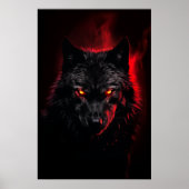 Fenrir - Zwarte wolf met rode ogen Poster (Voorkant)