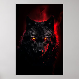 Fenrir - Zwarte wolf met rode ogen Poster
