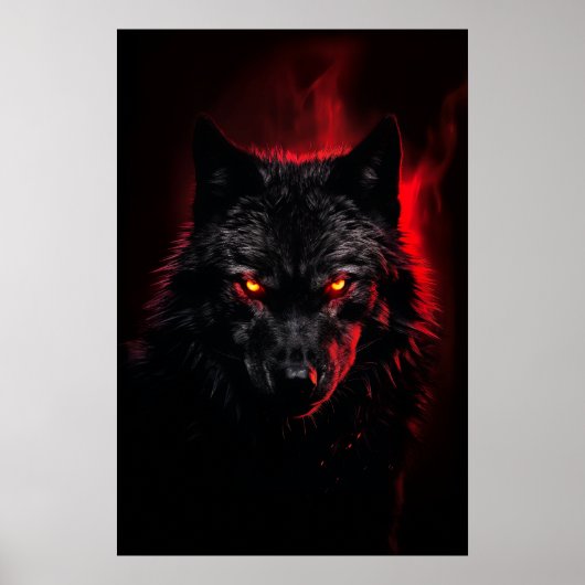 Fenrir - Zwarte wolf met rode ogen Poster (Voorkant)