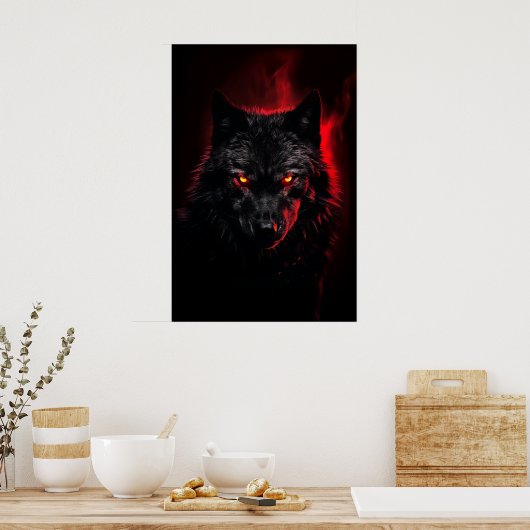 Fenrir - Zwarte wolf met rode ogen Poster (Keuken)