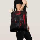 Fenrir - Zwarte wolf met rode ogen Tote Bag (Dichtbij)