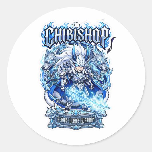 Fenris de bewaker van de maan ronde sticker (Voorkant)
