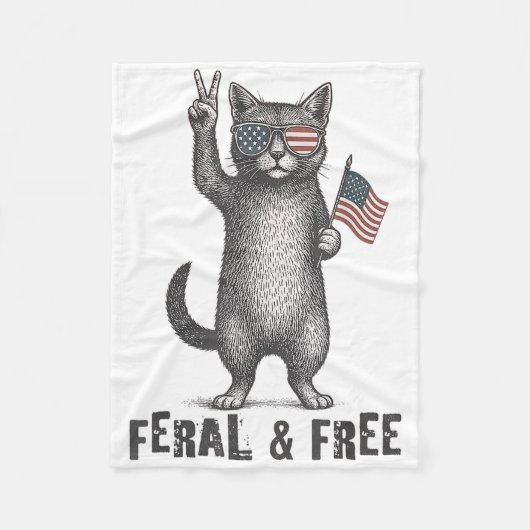 Feral & Gratis kat grappig 4 juli Fleece Deken (Voorkant)