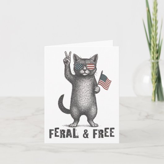 Feral & Gratis kat grappig 4 juli Kaart (Voorkant)