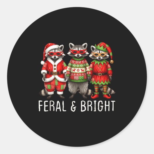 Feral And Bright Raccoon Santa Christmas Holiday T Ronde Sticker (Voorkant)