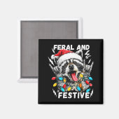 Feral And Festive Funny Christmas Rocker Raccoon S Magneet (Voorkant / Achterkant)