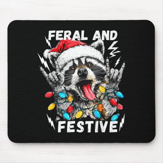 Feral And Festive Funny Christmas Rocker Raccoon S Muismat (Voorkant)