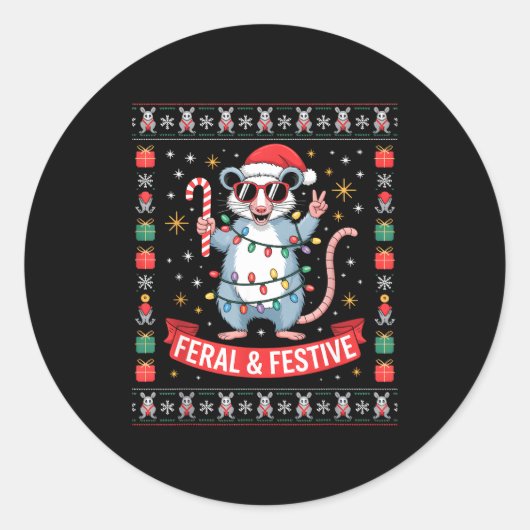 Feral And Festive Ossum Christmas Sweater Ronde Sticker (Voorkant)