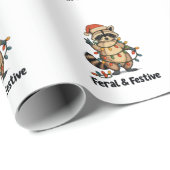 Feral And Festive Raccoon Christmas Xmas Lights Cadeaupapier (Rol Hoek)