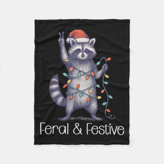 Feral And Festive Raccoon, Funny Christmas  Fleece Deken (Voorkant)