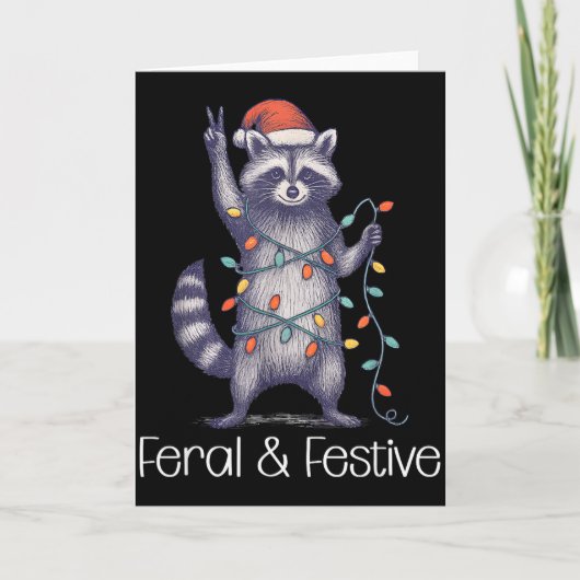 Feral And Festive Raccoon, Funny Christmas Kaart (Voorkant)