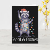 Feral And Festive Raccoon, Funny Christmas Kaart (Gele Bloem)