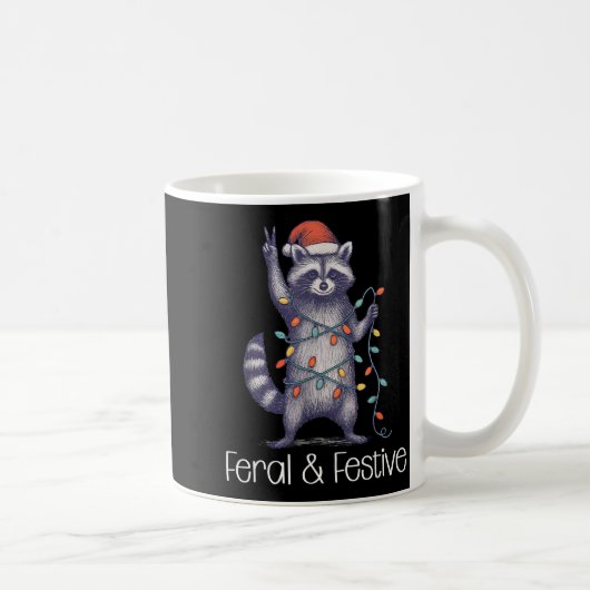 Feral And Festive Raccoon, Funny Christmas Koffiemok (Rechts)