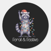 Feral And Festive Raccoon, Funny Christmas  Ronde Sticker (Voorkant)